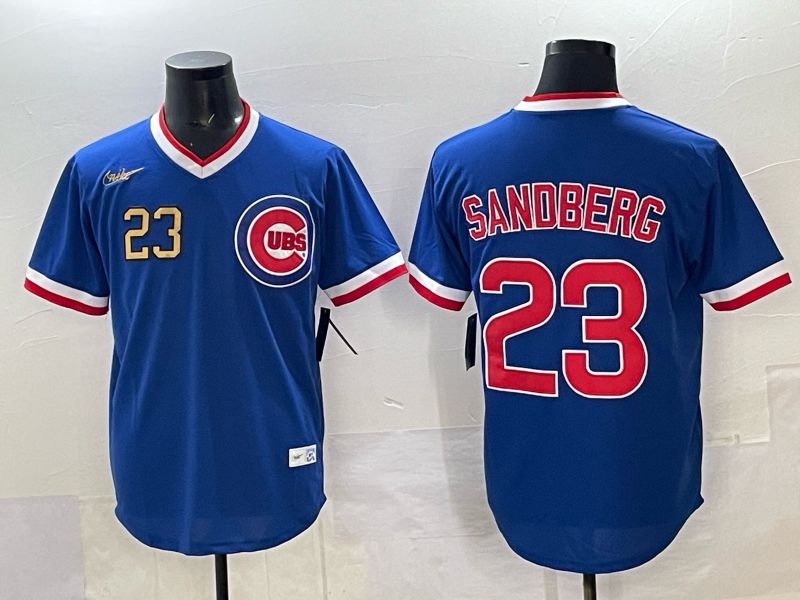 Men 2025 Chicago Cubs #23 Sandberg Blue Throwback Nike 2025 MLB Jersey 023